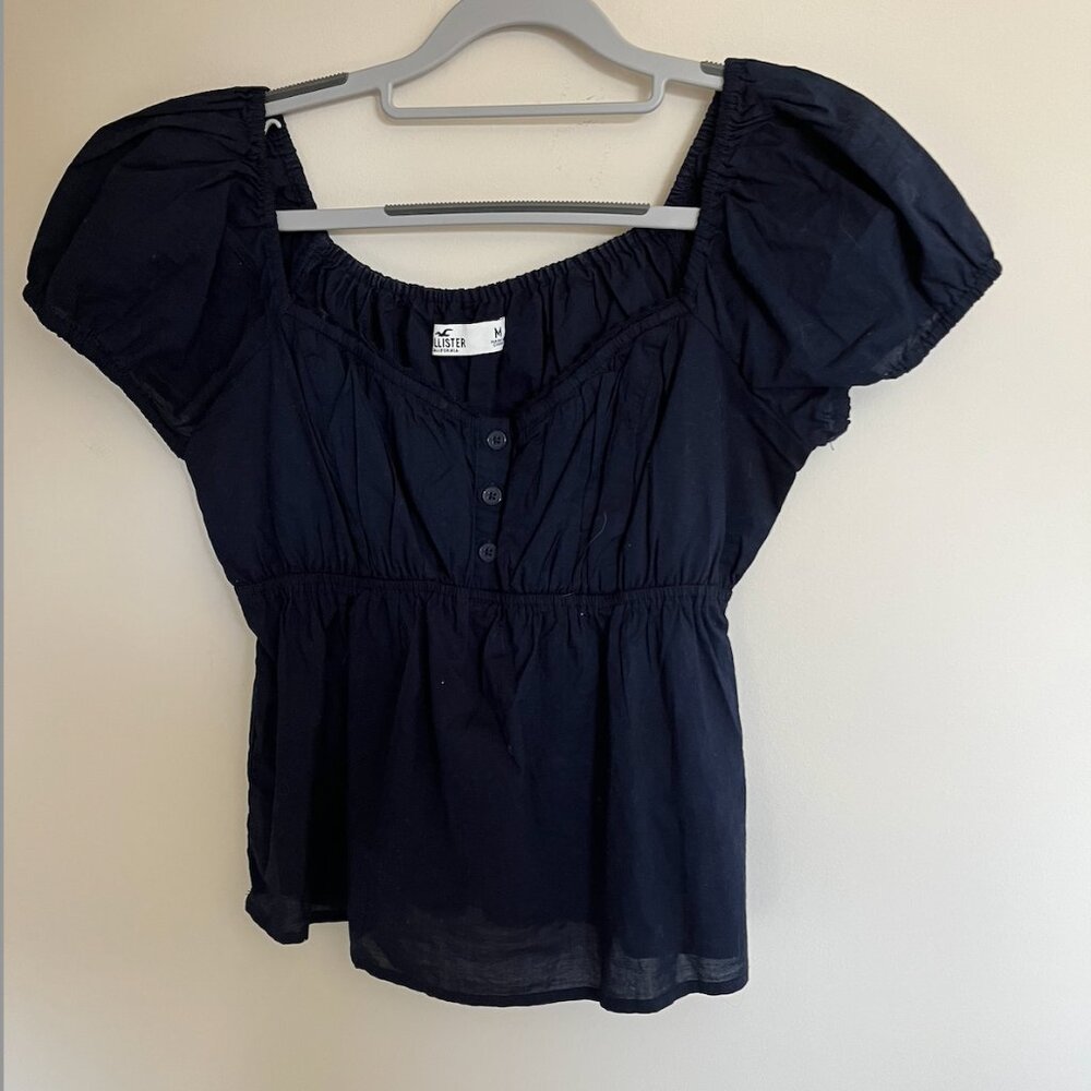 Hollister Navy Short Sleeve Top - Med, M | Hollister Easy Babydoll Top